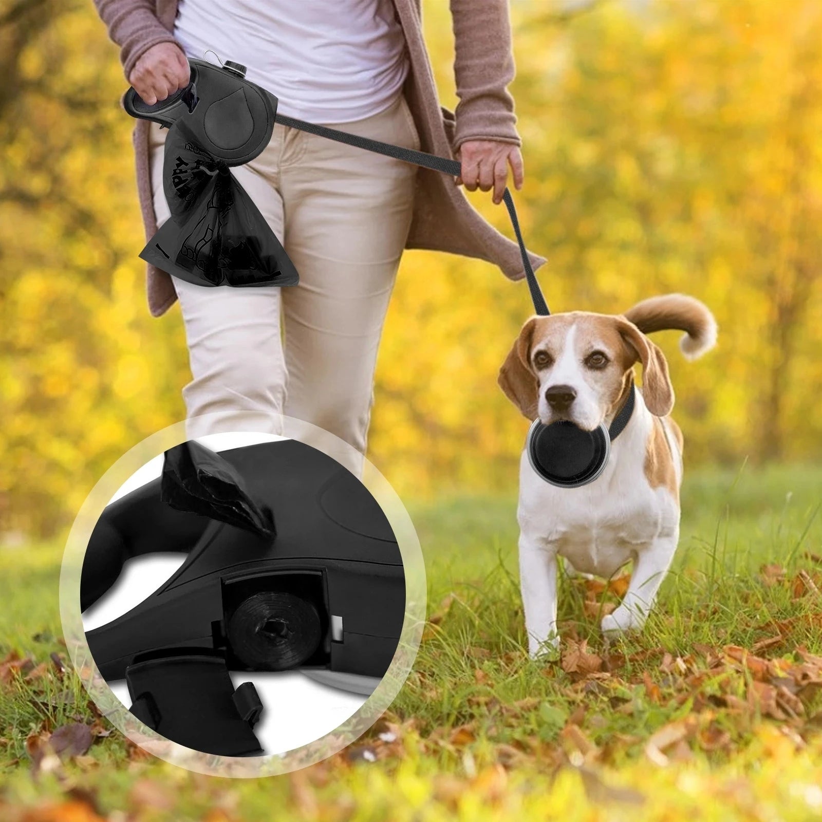 4-in-1 Retractable Dog Leash with Water Bottle & Waste Bag Holder