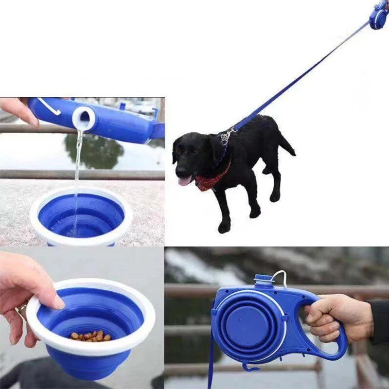 4-in-1 Retractable Dog Leash with Water Bottle & Waste Bag Holder