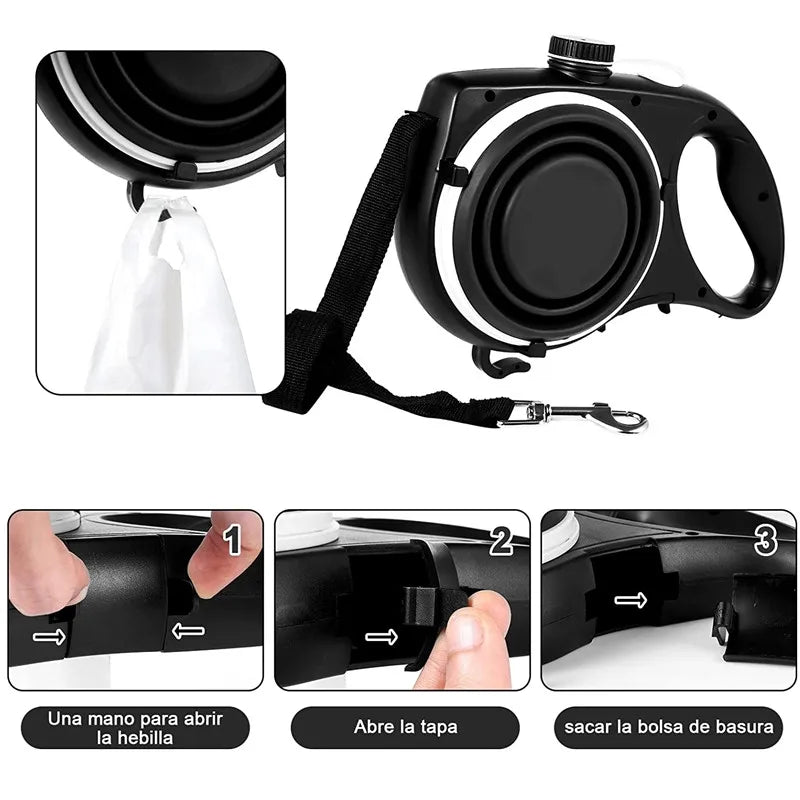 4-in-1 Retractable Dog Leash with Water Bottle & Waste Bag Holder